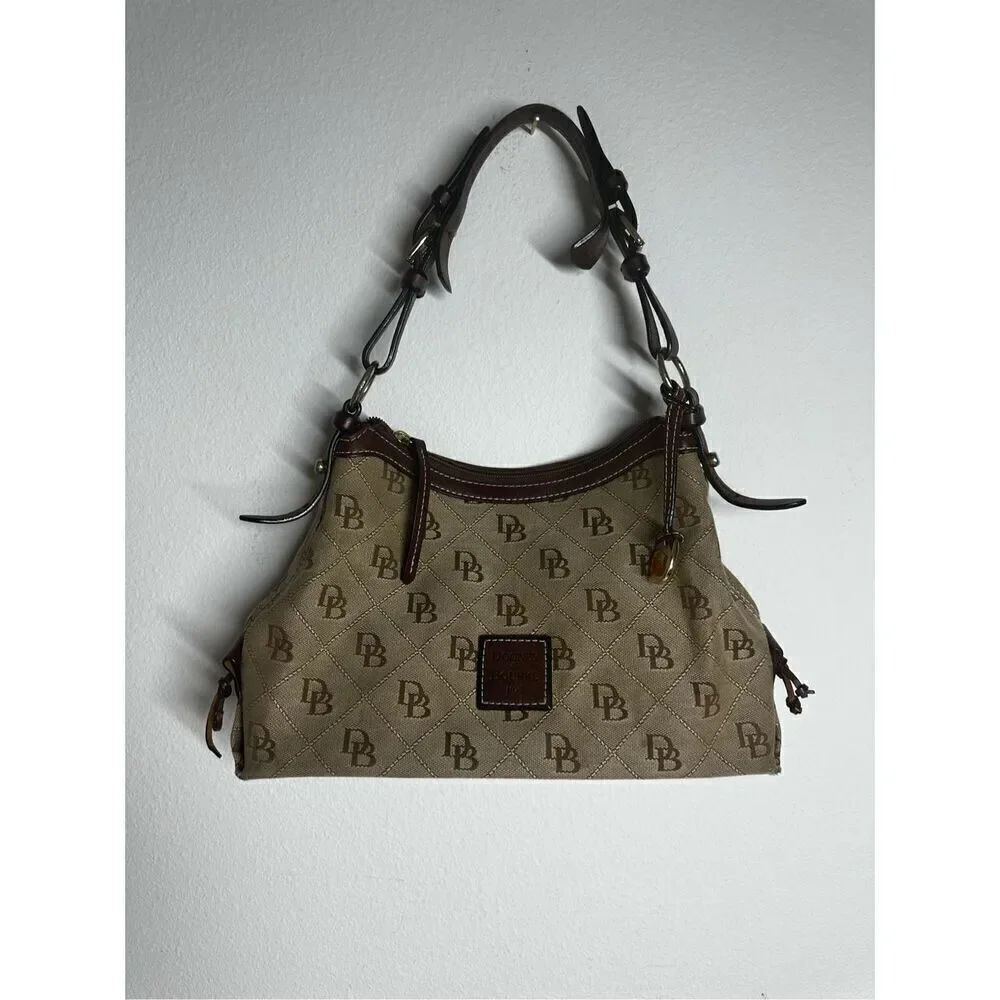 DOONEY & BOURKE SIGNATURE MONOGRAM BLACK GREY EAST/WEST SLOUCH SATCHEL BAG